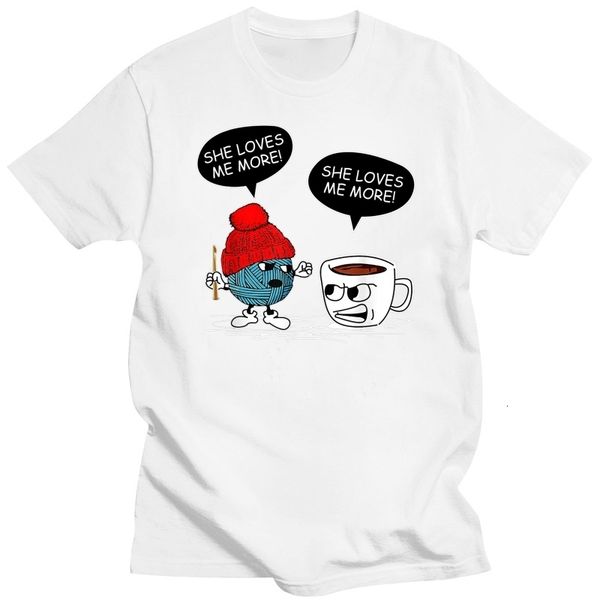 

women's t-shirt womens she loves me more crochet vs coffee funny t shirt 230403, White