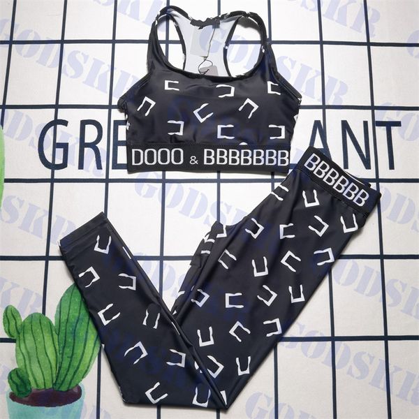 

womens tracksuits full letter printed swimsuit classic black swimwear ladies tanks elastic pants two piece, White;black