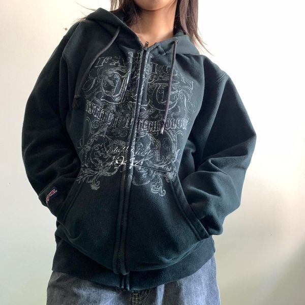 

women s hoodies sweatshirts dour y women y2k zip up hoodie casual graphic sweatshirt aesthetic long sleeve jacket with pockets dark academia, Black