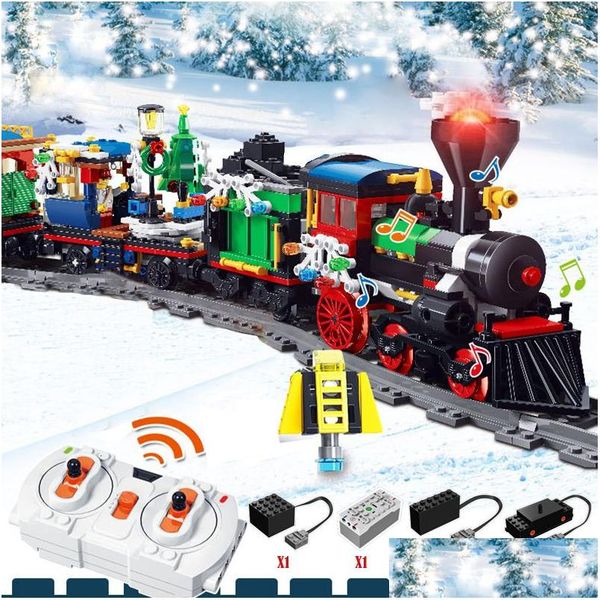 

Bloc 826 Pcs Christmas Winter Holiday Train Set Railway Track Toys 2.4G Rc Steam Building Bric For Kids Xmas Gift Drop Delivery Otoud