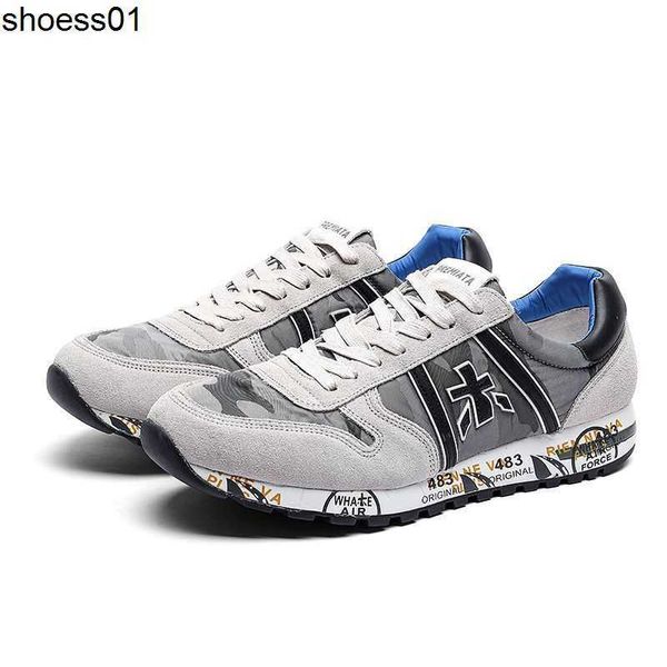 

premiata 483 men's shoe primiada light luxury classic lace up camo casual wooden word sneakers, Black
