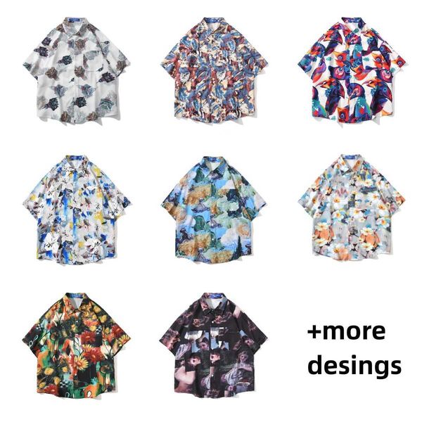 

hawaiian flower shirt men's short sleeve loose beach shirt antique ins ruffian handsome couple coat men, Black;white