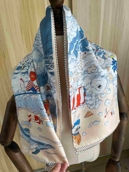 

sarongs 2022 new arrival fashion elegant beige % silk scarf 90*90 cm square shawl twill wrap for women lady girl p230323, Blue;gray