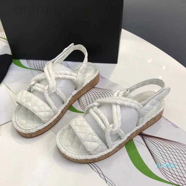 

ladies 2022-slippers leather fashion woven rope wood grain bottom sandals and casual beach outdoor open toe ccity, Black