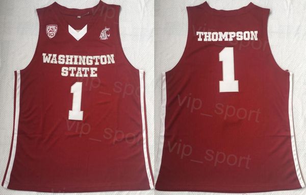 

college washington state cougars jersey 1 klay thompson basketball shirt team color red embroidery breathable university for sport fans pure, Black