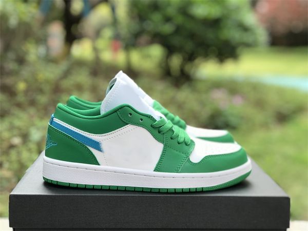 

with box 1 1s mens womens basketball shoes low lucky green aquatone dc0774-304 men women sports sneakers og quality, Red;white