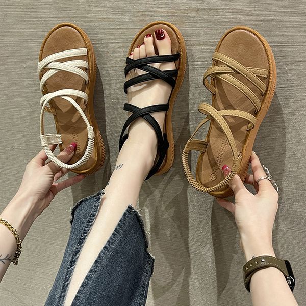 

summer women's sandals 2023 new style korean flat bottom student casual sandals wholesale, Black