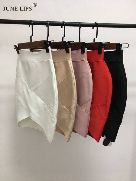 

skirts june lips ladies solid zipper black red white bandage skirt women elastic bodycon summer pencil 230403
