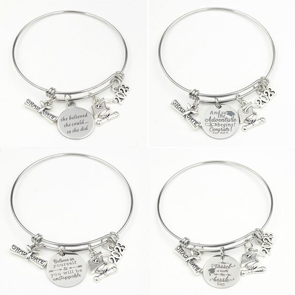 

wholesale graduation gifts stainless steel bracelet bangle 2023 graduation charm bracelets graudaters gift for teen college high school jewe, Golden;silver