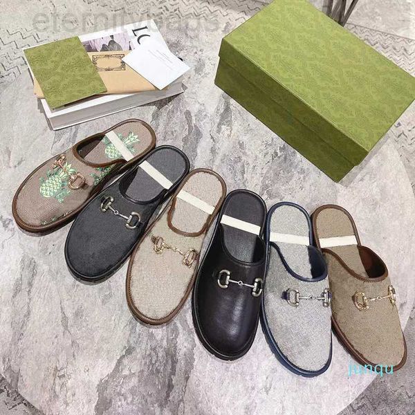 

mens 2022-designer slipper mules men slides flat slipper with striped print leather slides flip flops big size 39-48 ggity, Black
