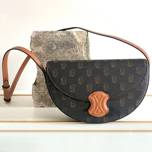 

teen triomphe half moon celins croissant bag metal logo handbag womens mens leather clutch shoulder bag luxury designer fashion flap envelop