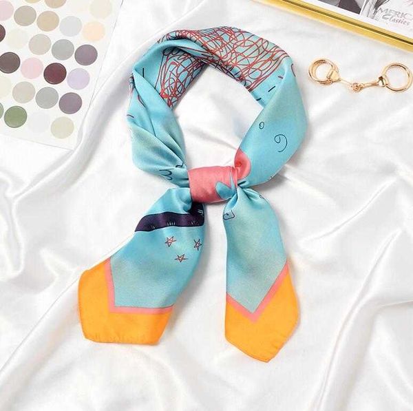 

sarongs 2021 love cats print square scarf women bandana hairband lady head wraps female shawl fashion animals pattern neckerchief p230323, Blue;gray