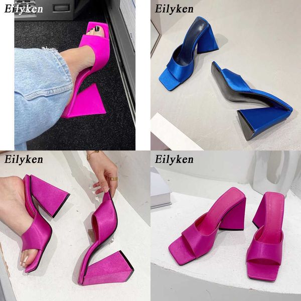

sandals new arrival silk triangle square heels heel woman slippers street party toe dress slides summer shoes 230316, Black