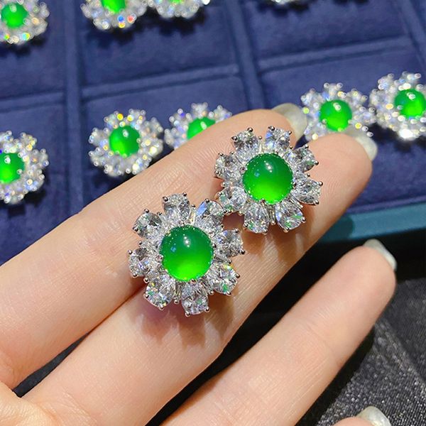 

flower jade cz stud earring silver color jewelry engagement wedding earrings for women bridal party bijou, Golden;silver