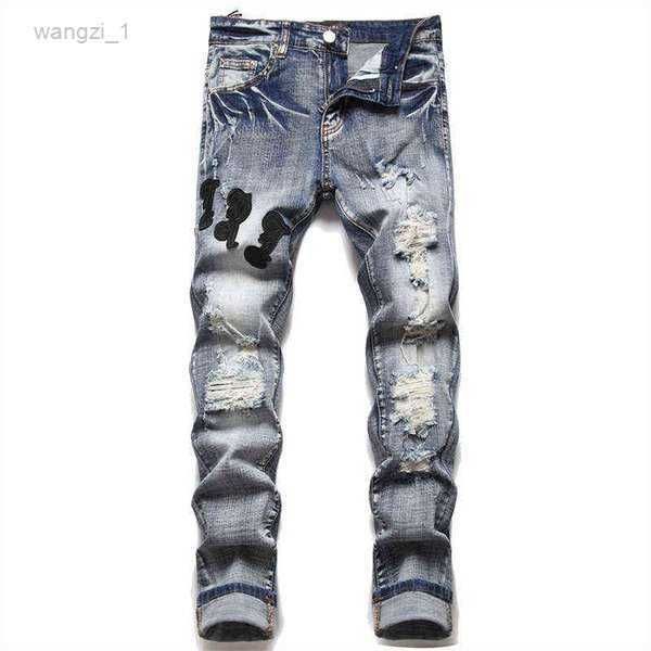 

men's jeans mens jean star men embroidery trend motorcycle skinny 2 odg3, Blue