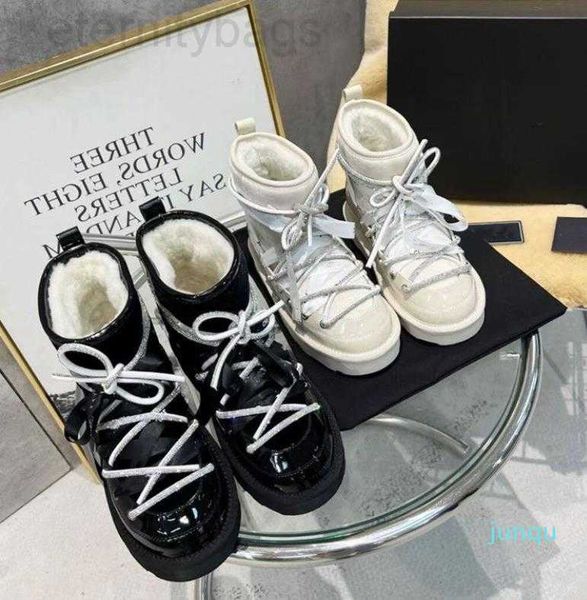 

fashion down new warm snow boots women's round toe crystal buckle lace-up ankle winter short wool short work shoes factor ccity, Black