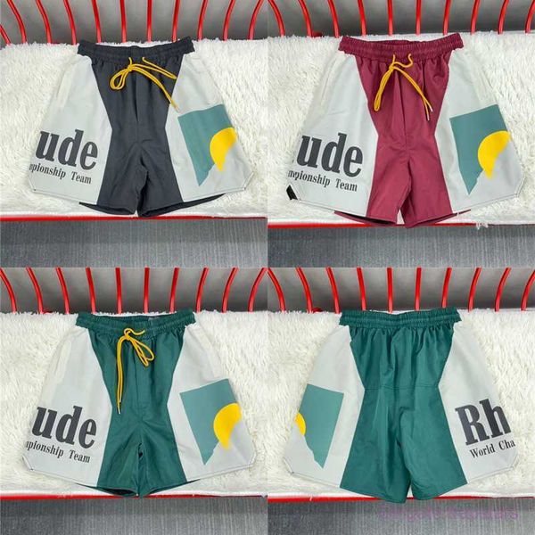 

23ss men's shorts moonlight mesh rhude men women quality high street drawstring sunset print breeches, White;black