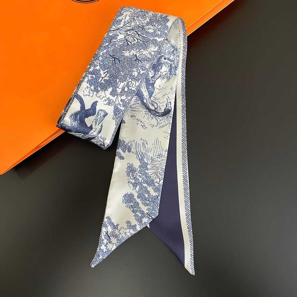 

sarongs luxury brand long scarf for women narrow ribbon headband female neckerchief handle bag band bandana hair accessories selling p230323, Blue;gray