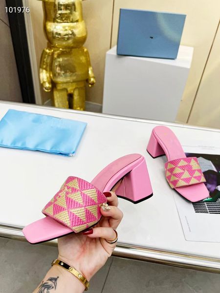 

luxury brand slippers summer all-match thick heel fashion sandals for women retro embroidery double designer casual high heels for women 021, Black