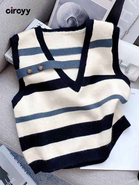 

women's vests circy tank women's cut sweater v-neck fashion knitted stripe clothing spring/summer women's sleeveless casual r, Black;white