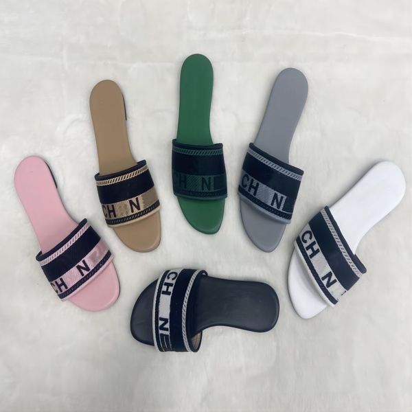 

luxury designer women slippers ladies interlocking c wool slides embroidered comfortable girl chan flip flop slipper outdoor sandal el beach, Black