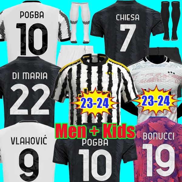 

22 23 24 juventuse vlahovic chiesa soccer jerseys milik 2023 2024 pogba men kids set bonucci football shirts kit di maria uniform socks kean, Black;yellow