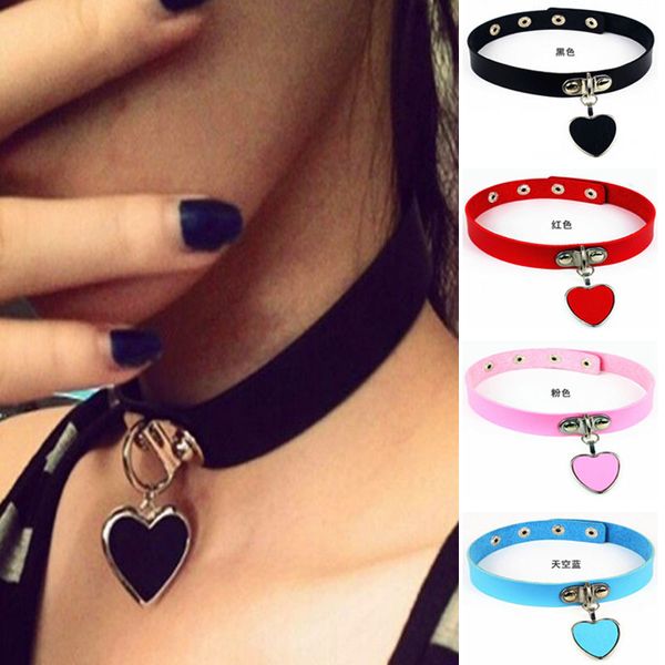 

Voleaf Punk Leather Necklace Female Gothic Love Alloy Collarbone Chain Choker for Men Women Creative Accessories VCK102