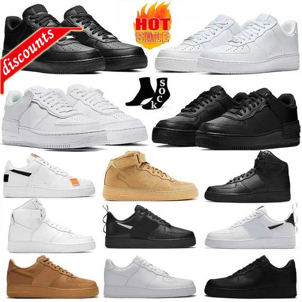 

running shoes women men platform airforce 1 airforce brand flyline classic og utility sports skateboarding ones high low cut airforces 1 1s, Black