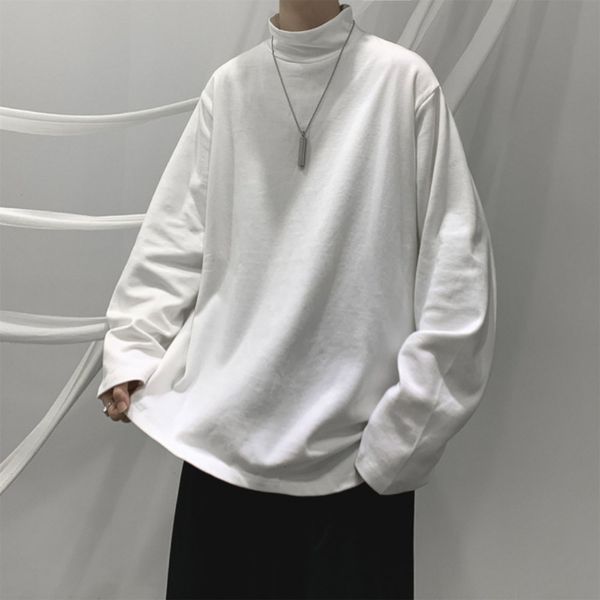 

men's t-shirts spring and autumn long sleeve t-shirt men's turtle neck t-shirt men's loose solid color harajuku 230403, White;black