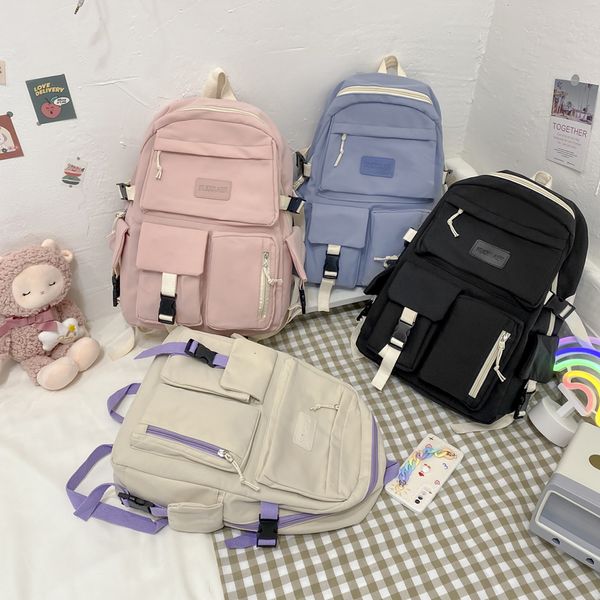 

school bags preppy style canvas backpack women contrast color harajuku backpacks students school bag female large capacity rucksack 230331