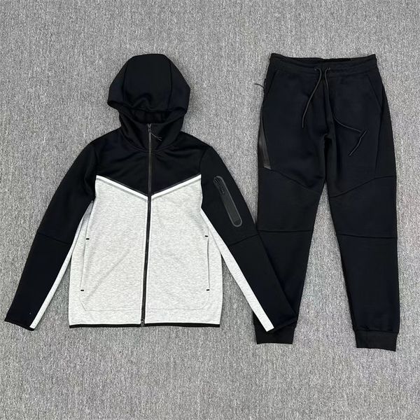 

2023 new thick contrast men's tech fleece pants sports casual suit men's hooded jacket drawstring loose sweater guards tech nology, Black