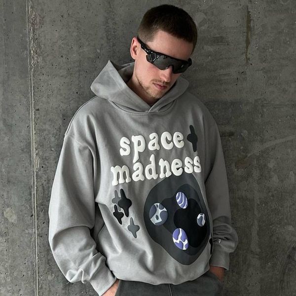 

men's hoodies broken planet letter print hoodie haruku retro high street loose pullover oversized sweatshirt 3d foaming y2km3xm, Black