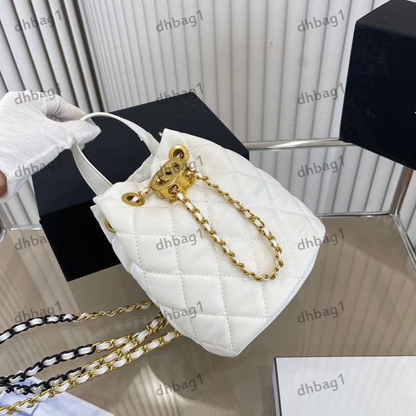 

classic designer women mini bucket bags genuine leather hardware metal buckle pull strap backpack ringer pattern mini makeup box purse handb