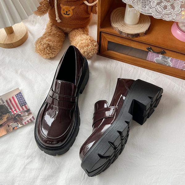 

dress shoes women's shoes spring and autumn british style punk platform shoes slip-on loafers fashion small leather shoes women 230331, Black