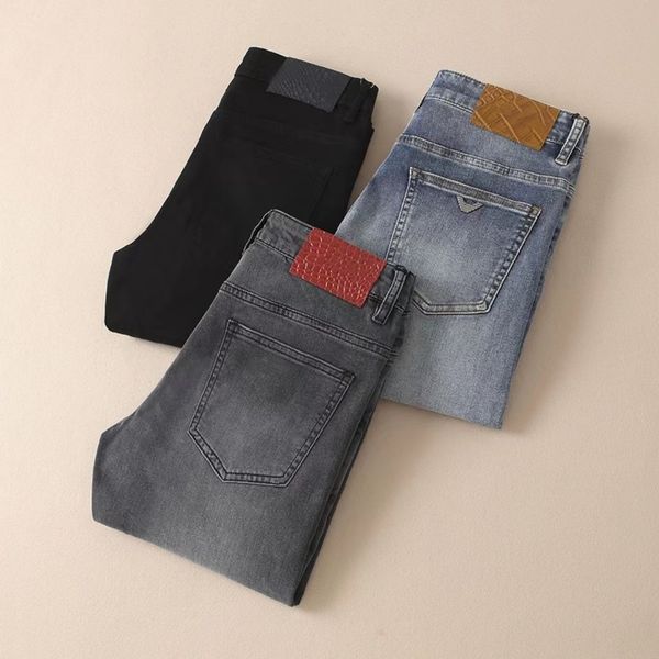 

designer high-end fashion men jeans cargo pants convertible lazy folded patch motorcycle element and nostalgic elastic small straight leg, Blue