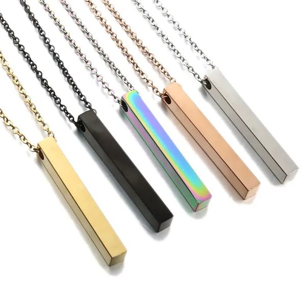 

engraved bar necklace for women engraved custom coordinates name date inspirational text pendant chain stainless steel jewelry, Silver