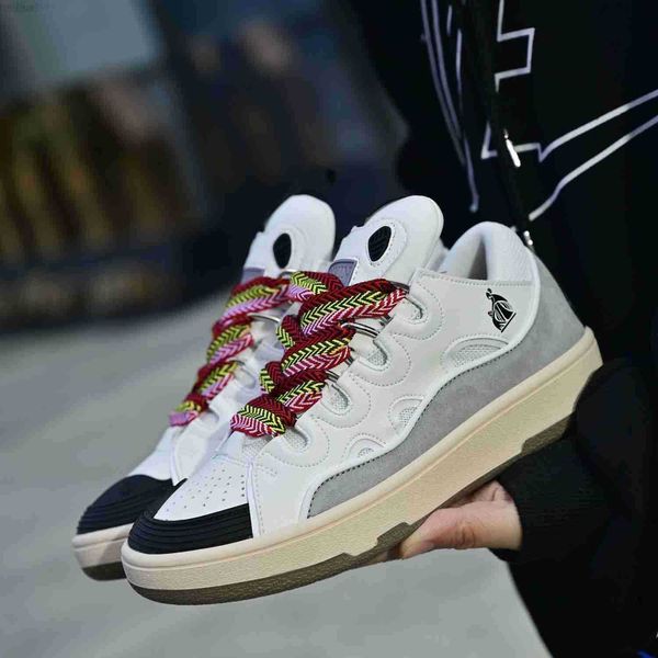 

designer dress shoes fashion lanvins curb painted low sneakers men women thick soles catwalk stitching embossed leather rubber platform loaf, Black
