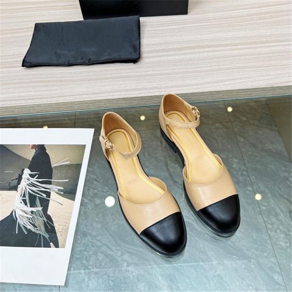 

fashion dress shoes channel women leather high heel metal buckle letter logo wedding party business casual flat shoes 07-018, Black
