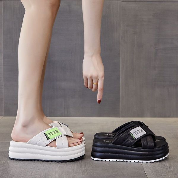 

summer women's slippers high-quality mid-heel thick sole outdoor comfortable non-slip personality beautiful beach sandals, Black