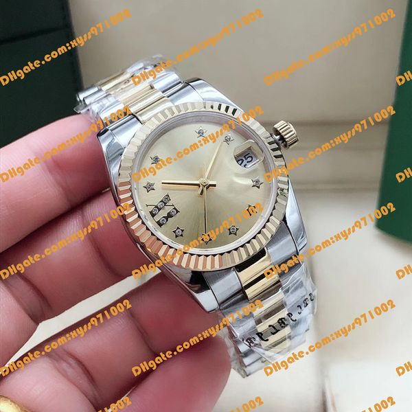 

3 model new women's watch asia 2813 movement 31mm gold dial 278273 star diamond time mark gold stainless steel strap automatic mechanic, Slivery;brown