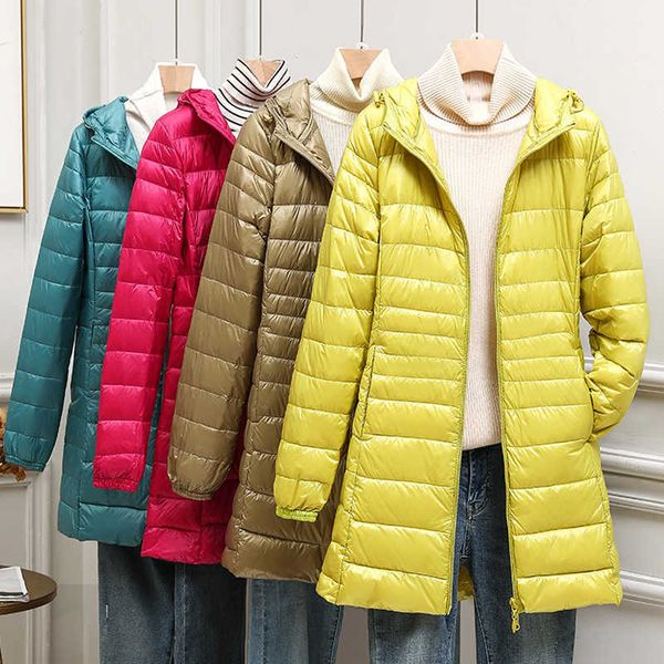 

women puffer jackets ultralight duck down jacket 2023 new autumn winter portable hooded parka coat windbreaker outwear 6xl 7xl, Black;white