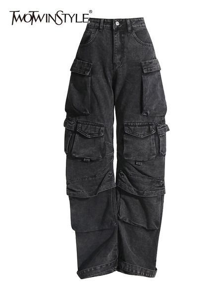 

women's shorts twotyle camouflage loose trousers for women high waist patchwork pockets colorblock streetwear wide leg pants female sty, White;black