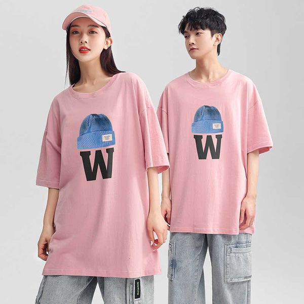 

men's t-shirt fashion 2023 new brand drop shoulder half sleeve short loose and women's summer cotton couple, White;black
