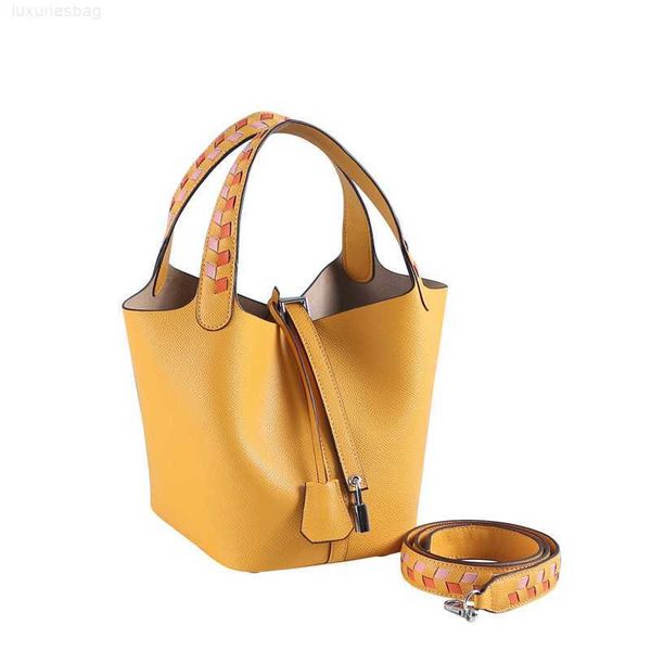 

designer luxury bag ribbon woven layer cowhide palm grain genuine leather vegetable basket bucket one shoulder crossbody handbagln7lcoa4 pic