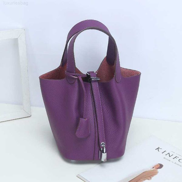 

designer luxury bag soft layer cowhide net red vegetable basket leather bucket lychee pattern leisure hand female small handbagusowlfdc pico