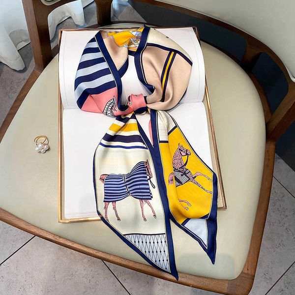 

sarongs 2022 fashion silk skinny scarf women luxury hair bands scrunchies ribbon lady wrap headband neck tie foulard female bandana p230403, Blue;gray