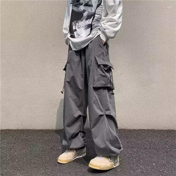 

mens pants parachutestyle hiphop street overalls oversized pocket trousers harajuku loose solid color casual y2k legged, Black