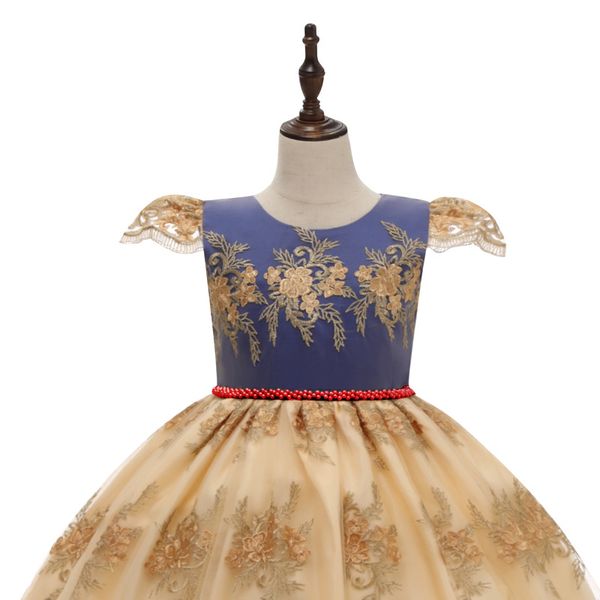 

wedding dress flower girls' dresses girl embroidered dress children soft lace princess dress with short sleeves kids formal wear wind l, White;blue