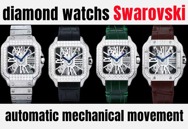 

diamond watch men's watch fully automatic mechanical movement swarovski hollowed out design 40mm waterproof sapphire mirror c1, Slivery;golden