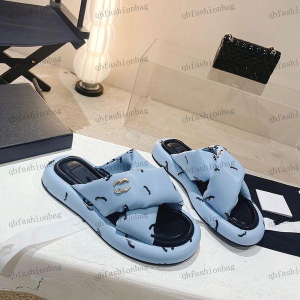 

classic designer womens sandals platform slippers 3cm super soft lycra bread shoes printed hardware buckle flat non-slip beach shoes non-sli, Black